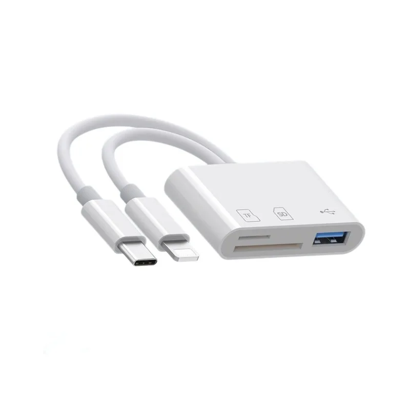 OTG card reader adapter 3 in 1 USB3.0 Conversion cable SD/TF memory card type-c+8pin in one for iphone15 14 Huawei