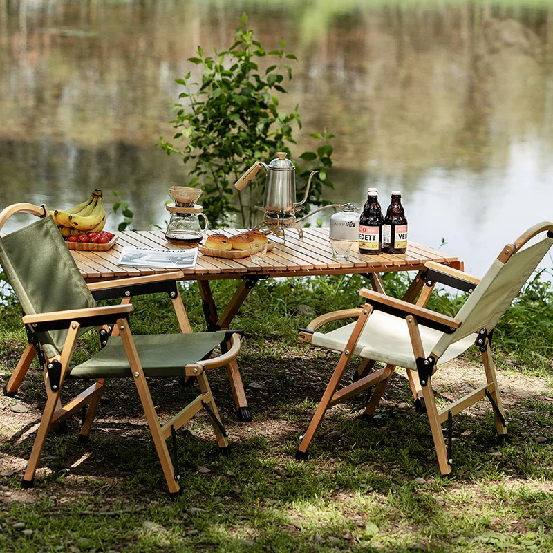Modern Design Outdoor Glamping Backyard Furniture Wooden Kermit Portable Armrest Folding Chair For Camping Fishing
