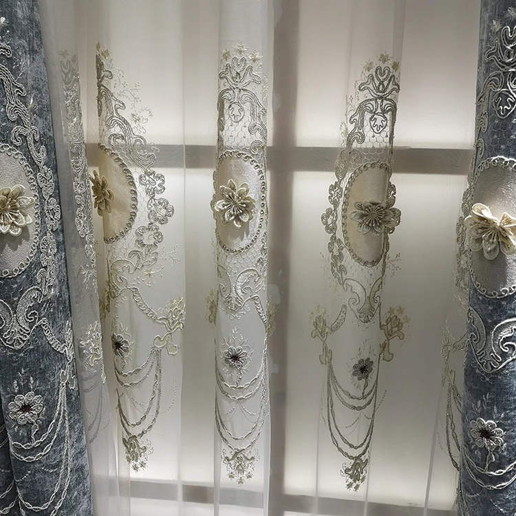wholesale modern luxurious embroidery blackout fabric window curtains for the living room