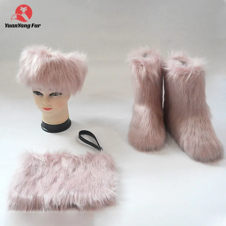 latest design winter ladies character boots faux fox fur booties for women outdoor house shoes