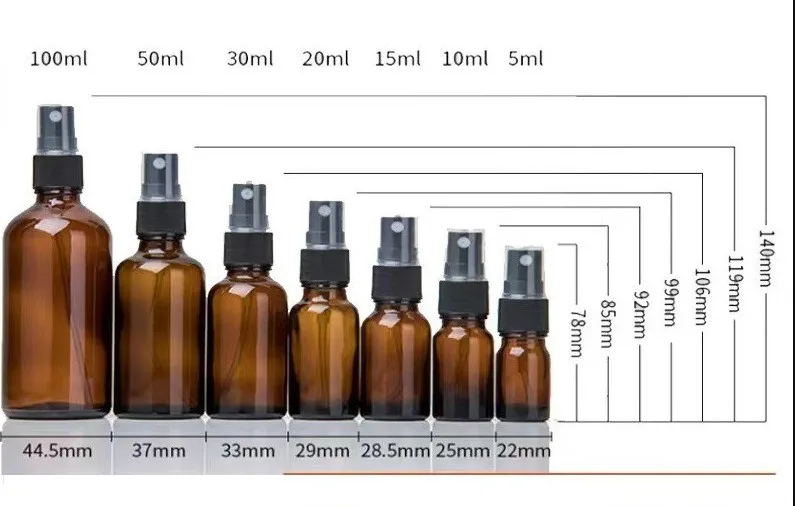 100ml Small Empty Refillable Amber Glass Mist Spray Spray Bottles  for Essential Oils