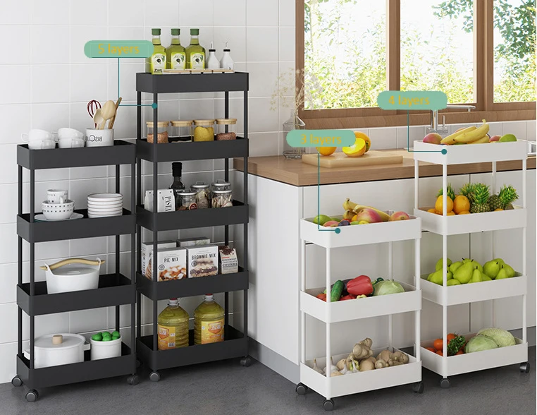 Multi-function Home Kitchen Rolling Storage Rack Shelf Plastic Ttrolley Cart on Wheels