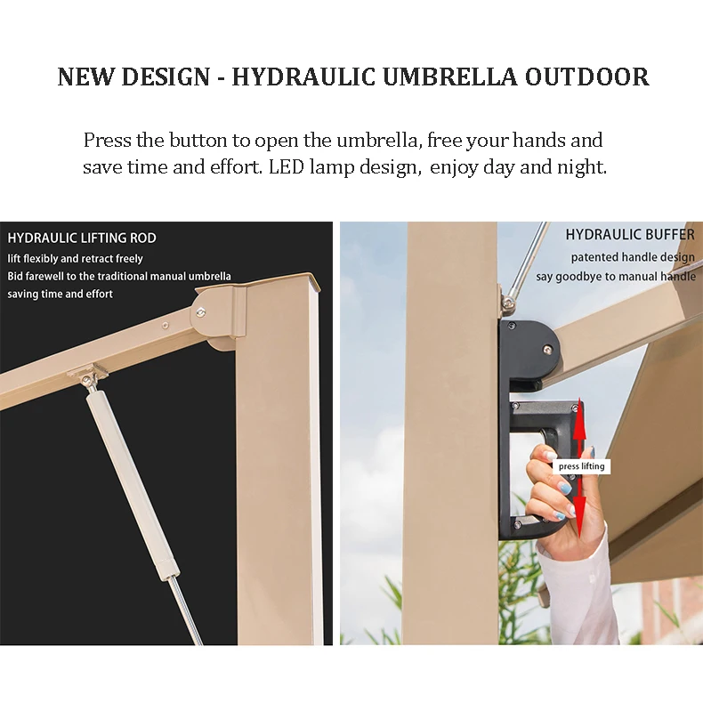 ZUOAN hydraulic garden umbrella luxury beach sunshade canopy patio umbrella with light 3x4