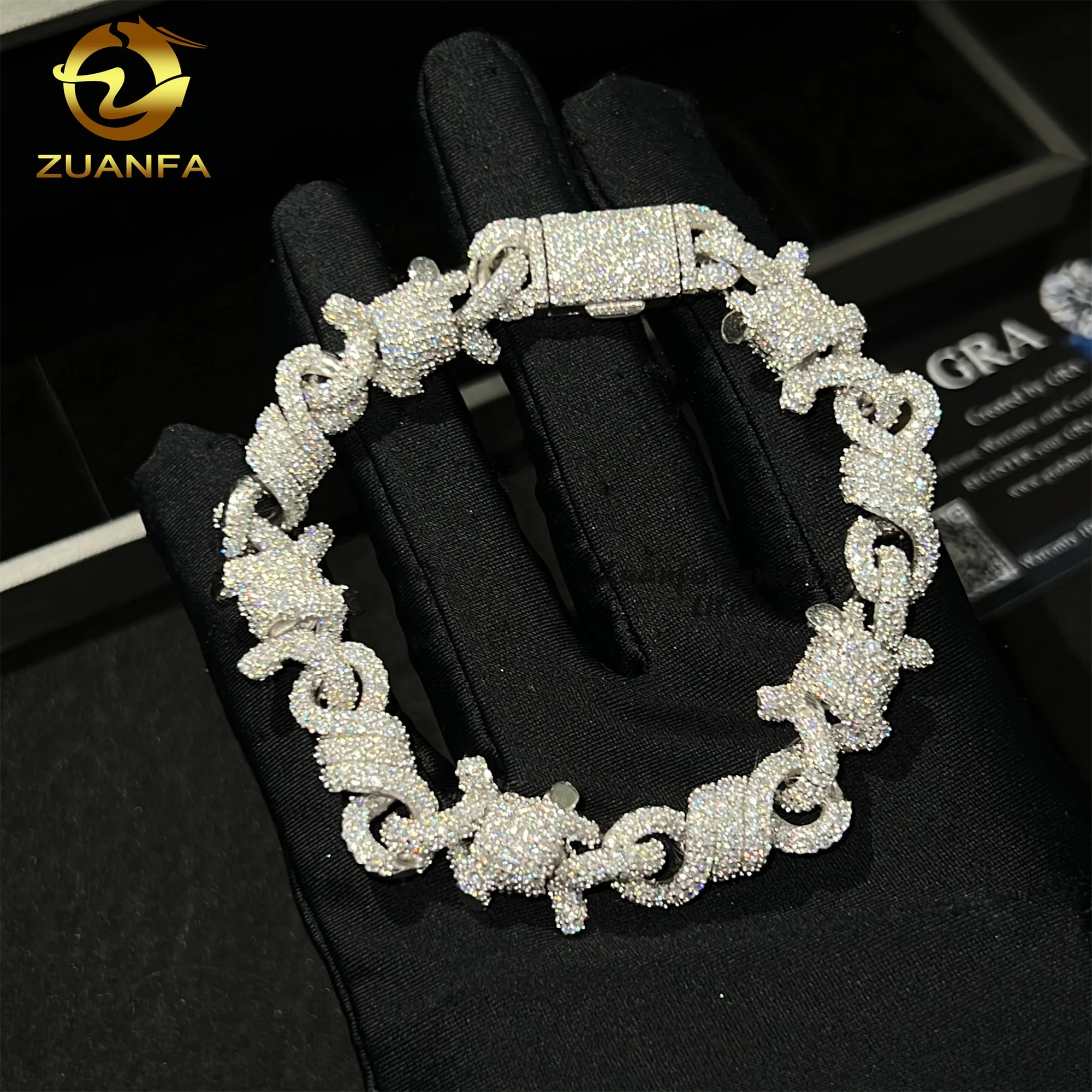 Fine Jewelry Unique Luxury Infinity Iced out 925 Sterling Silver Hip Hop Moissanite Cuban Bracelets