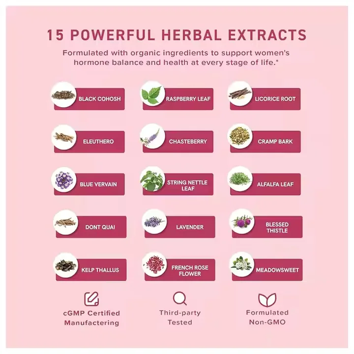 OEM Hormone Balance Liquid Drops Adult Women Vitamin Stinging Nettle Black Cohosh Red Raspberry Leaf Menopause Support