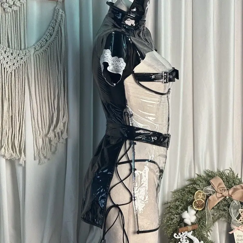 Fun Cosplay Animation Uniform Cute Nurse Seduction Transparent Patent Leather Tight Private Dew Milk Sweetheart Sex Underwear