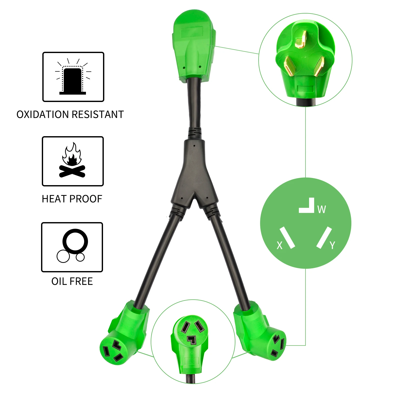 30 AMP  Dryer Splitter Cord, NEMA 10-30P Male Plug to (2)10-30R Female Receptacle, Dryer 3-Prong 30 AMP 10-30 Y Adapter Cord