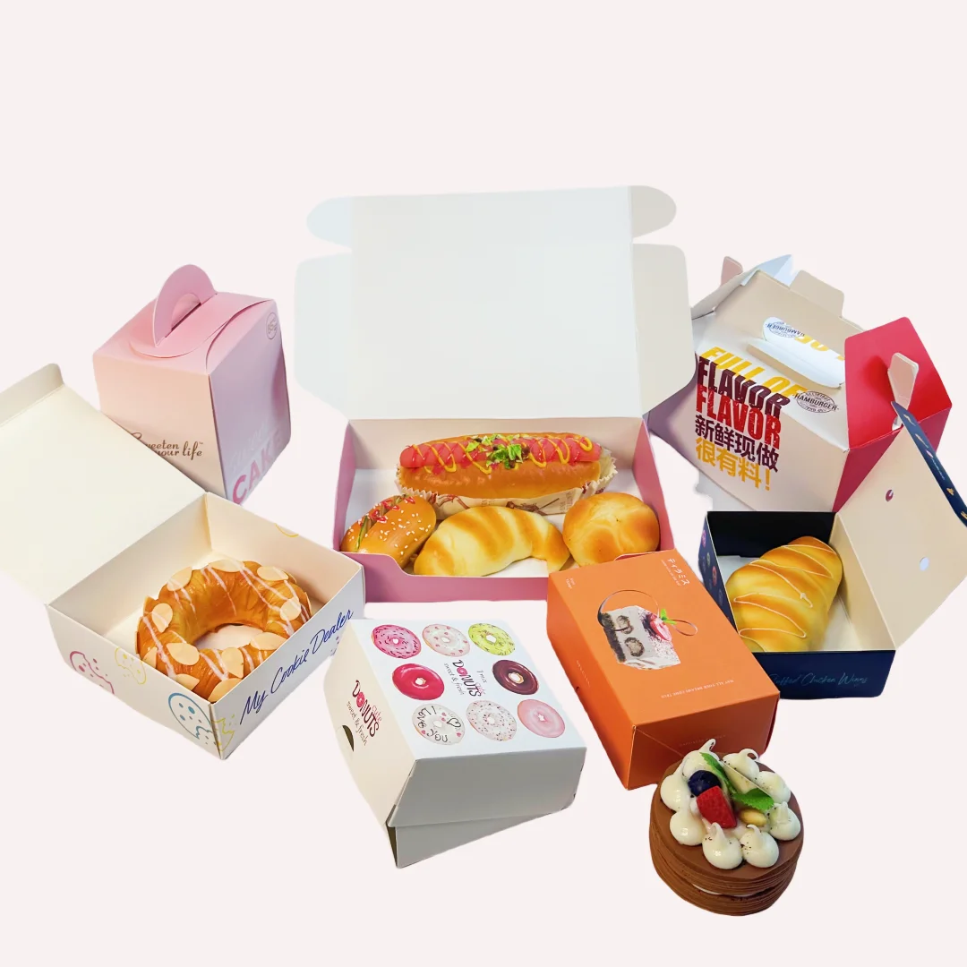 Custom Food Mailer Boxes Mochi Waffle Cookie Pastry Dessert Puff Crepes Bakery Donut Paper Box Packaging with Logo