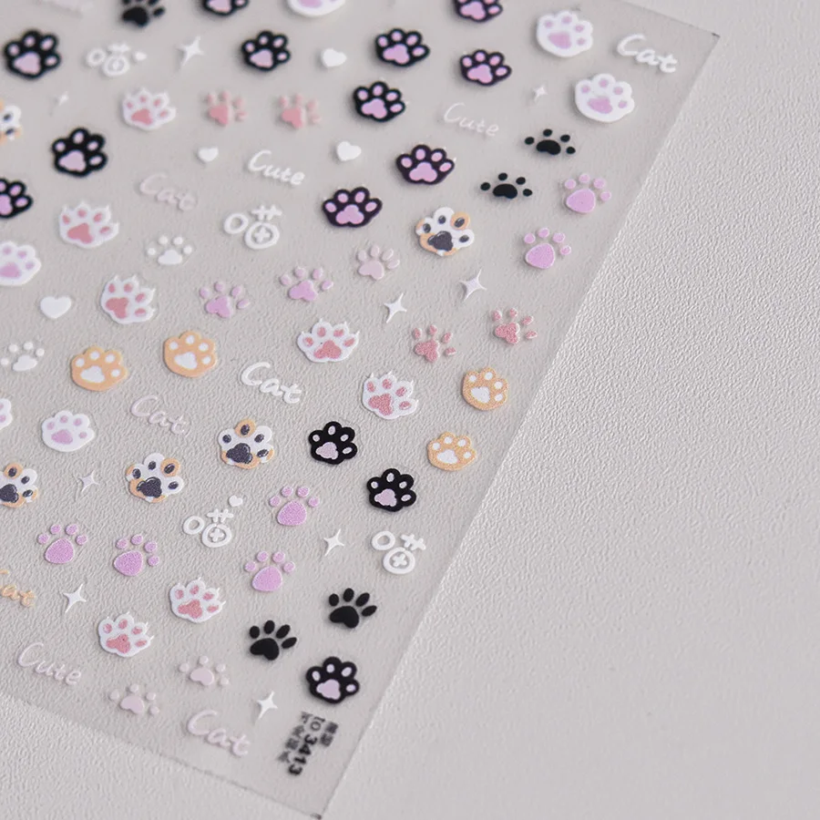 Wholesale Factory New arrival nail sticker self-adhesive 5d emboss sticker Cute Cat Claw nail stickers