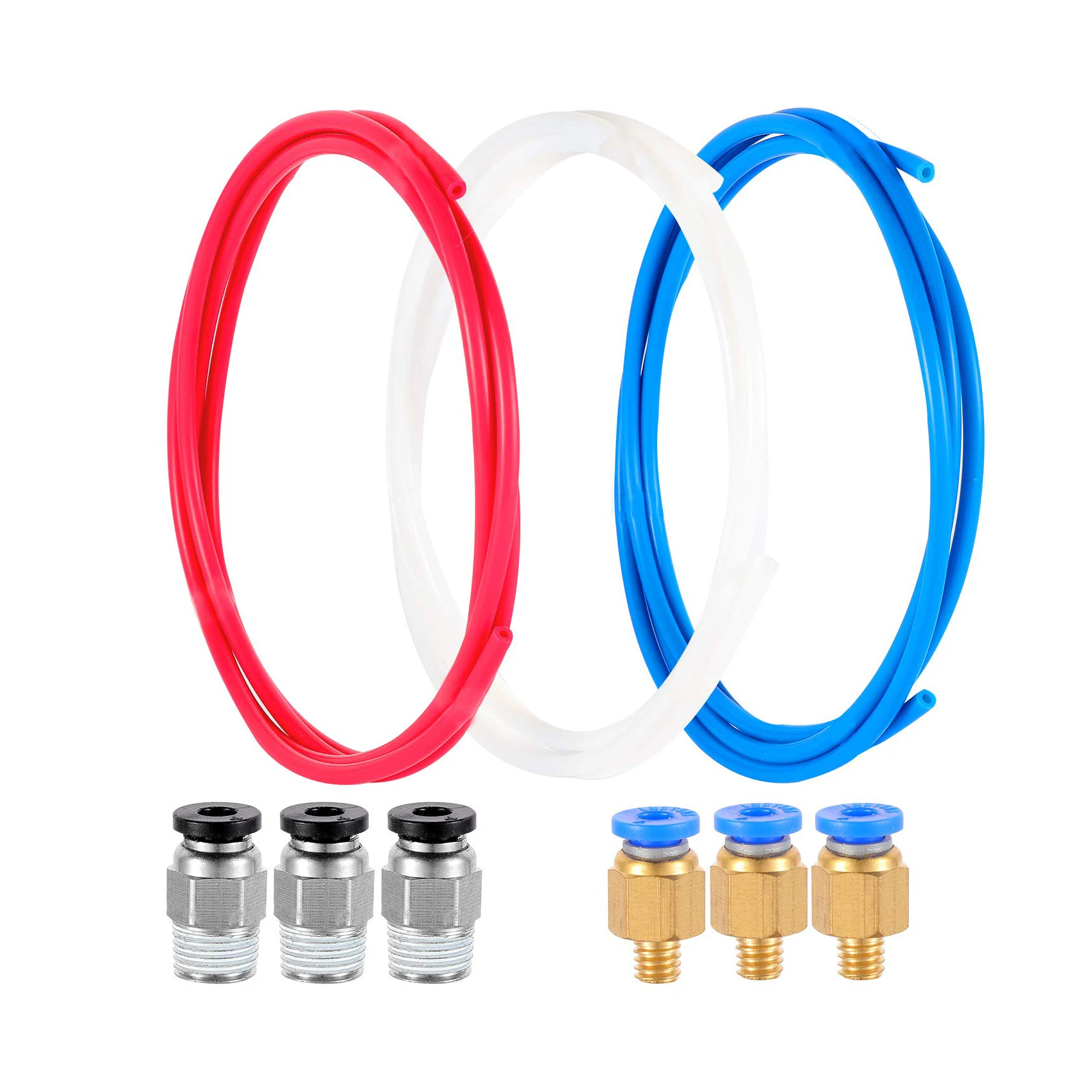 
3 Pieces PTFE Tube White Blue Red Tubing 1.5 Meters for 3D Printer 1.75mm Transfer Material Pipe With Fittings 