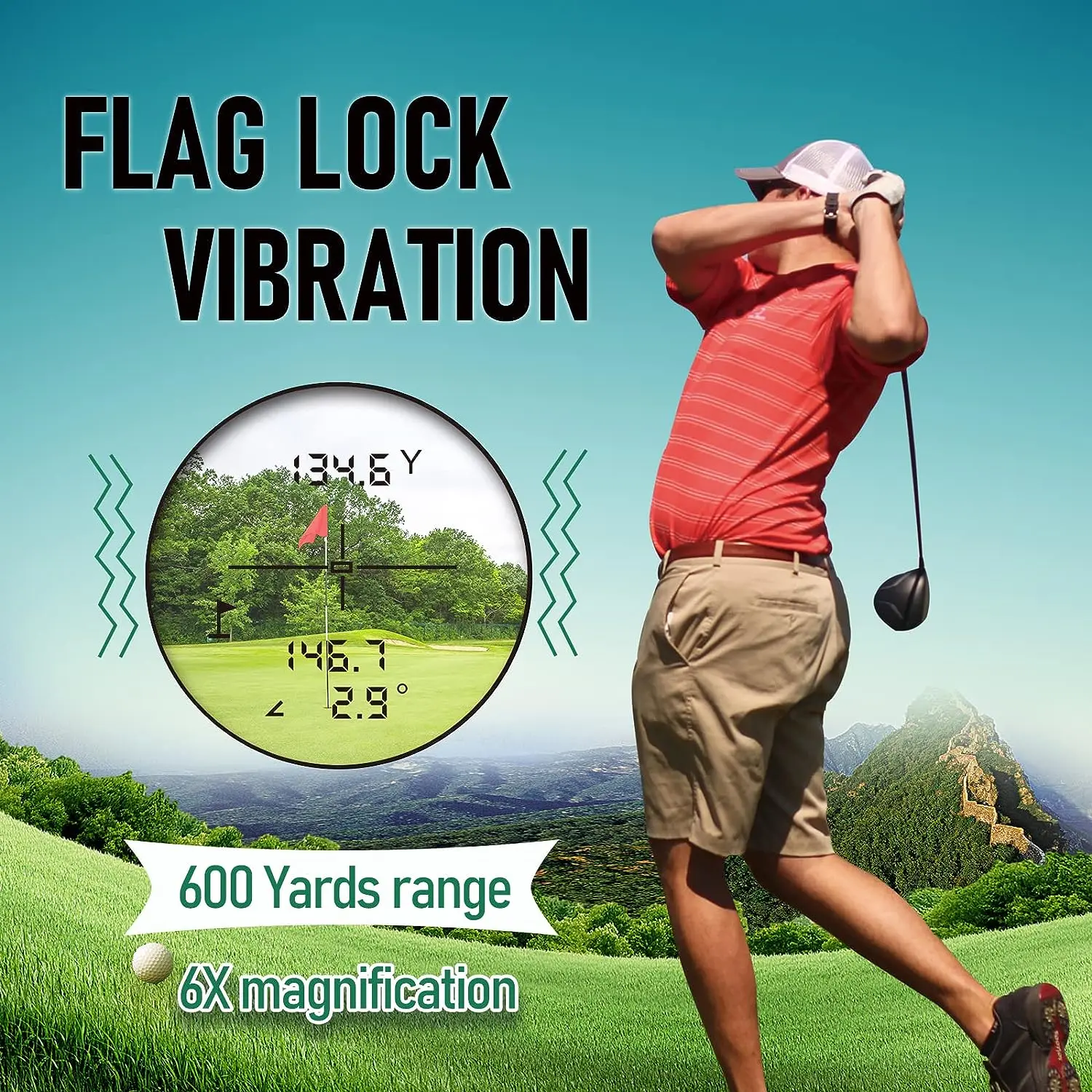Golf Rangefinder with Slope Flagpole Lock with Pulse Vibration Slope Switch for Golf Tournament 600Yards 6X Magnification