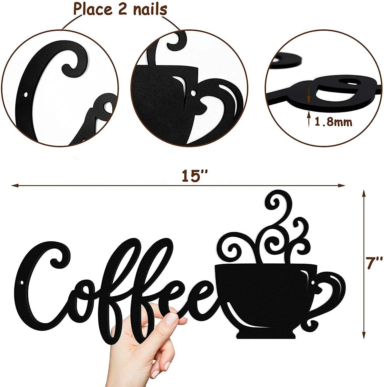 Wholesale Home Decor Coffee Pattern Metal Wall Art Black Wall Hanging Handicraft Elegant Still Life Design Wall Hanging Decor