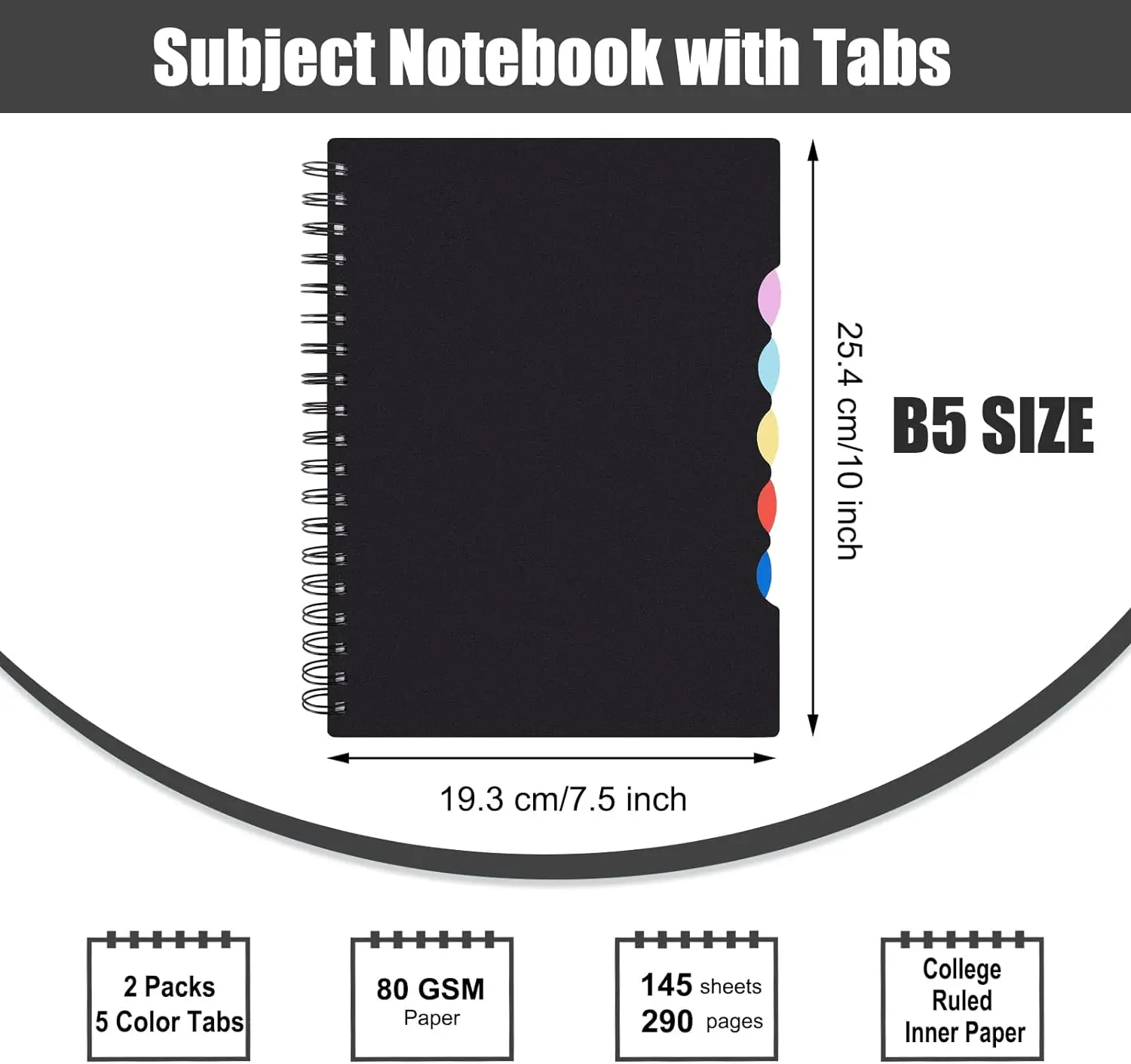 Spiral Journal Notebook Multi Subject Notebook College Ruled with Tabs Lined Journals with Dividers for School Office Supplies