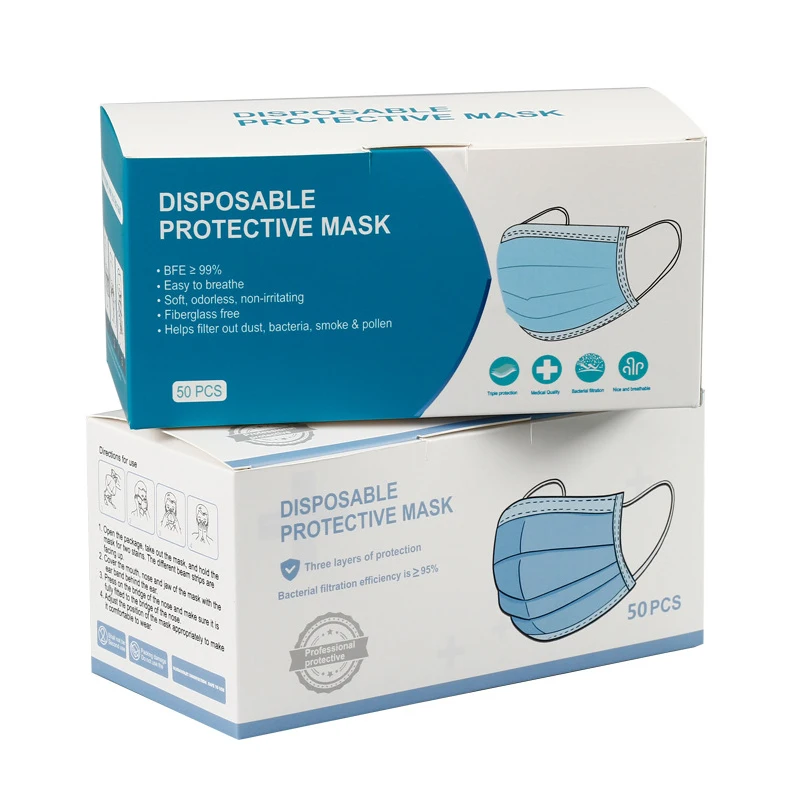 Read to Ship China 3 Ply Face Mask Earloop Disposable Surgical Box