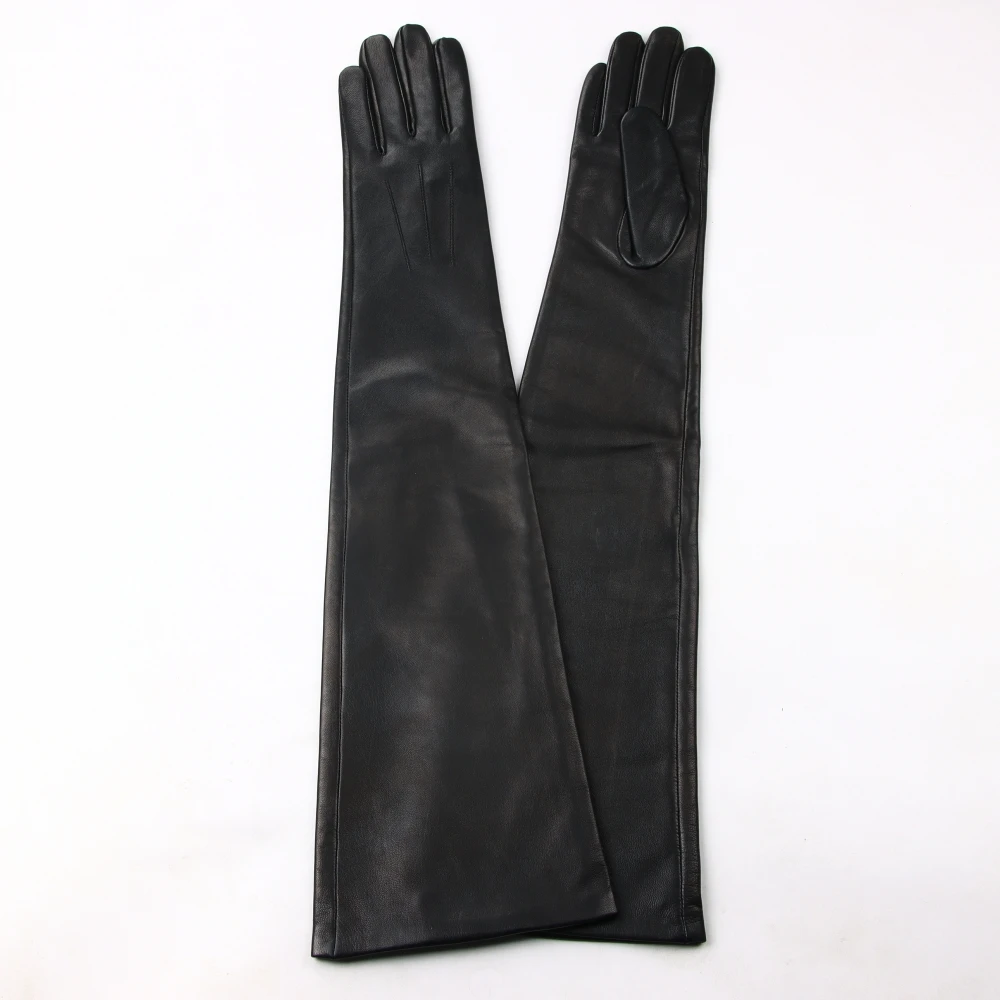 Женские модные длинные черные перчатки из овчины