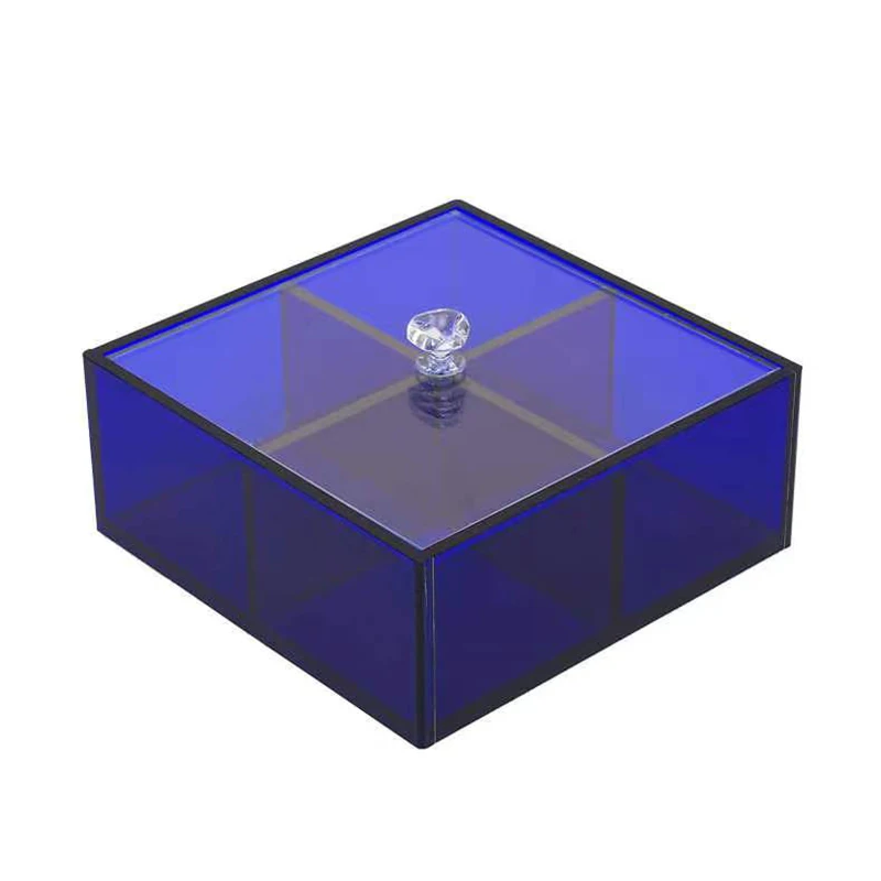 Lucite Snack Nuts Dried Fruit Serving Tray Set with Lid  Appetizer Tray with 4 Individual Dishes Blue Acrylic Tray