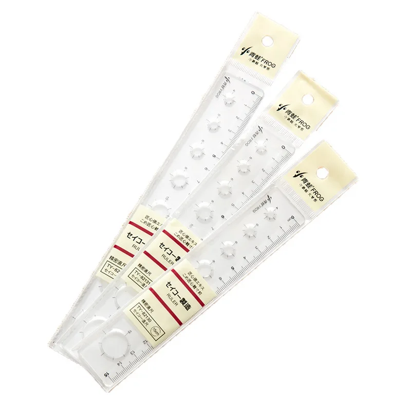 customized advertising  ruler 15 18 20cm transparent ruler with wave line hole ruler