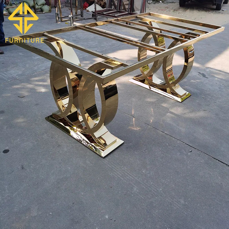 Завод Фошань продает новый дизайн золотой обеденный стол из нержавеющей стали по низкой цене который может сочетаться со Стеклянным Столом и мрамором