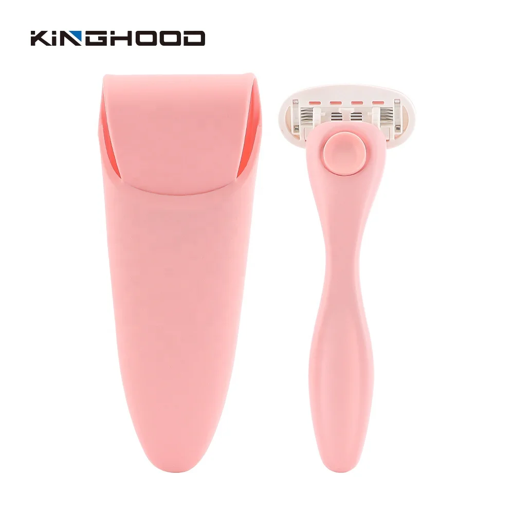 Private Label  Pivoting Replaceable  Four Blade Cartridge System Razor Metal Handle Women Pink Shaving Razor