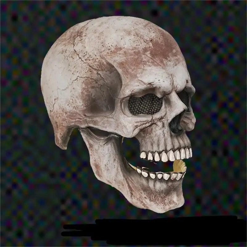 2023 Cheap Halloween horror new moving mouth skull mask head cover mouth moving skull halloween party decoration porp mask