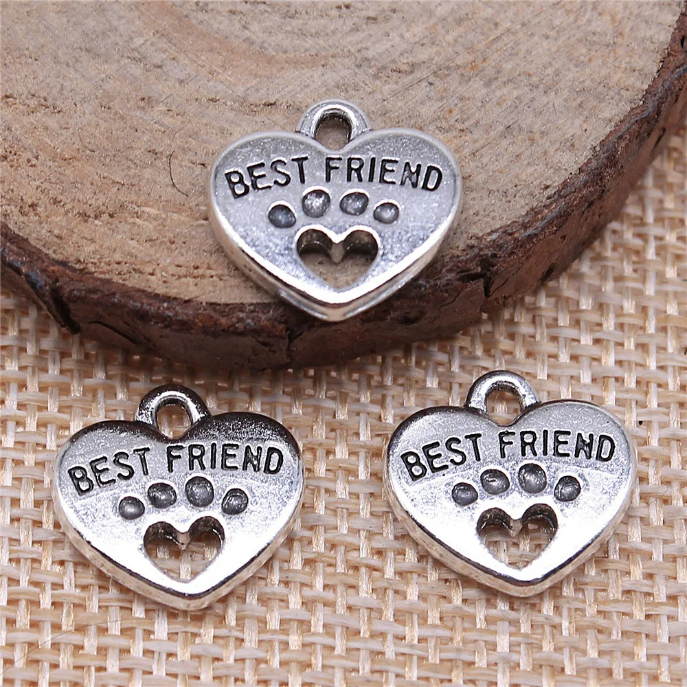 14x15mm Charms Heart Best Friend Tibetan Silver Pendants Antique Jewelry Making Diy Handmade Craft