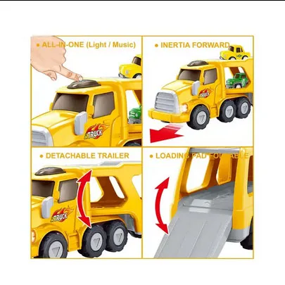 Kids double-decker transport inertial car toy engineer friction truck car toys with light music
