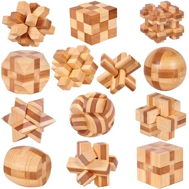3D Interlocking IQ Brain Teaser Kongming Lock Wooden Jigsaw Puzzle