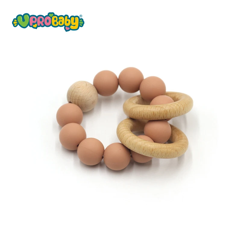 Hot Sale Crochet elephant Teething Wooden Ring Baby Teether sensory toys Baby teether silicone