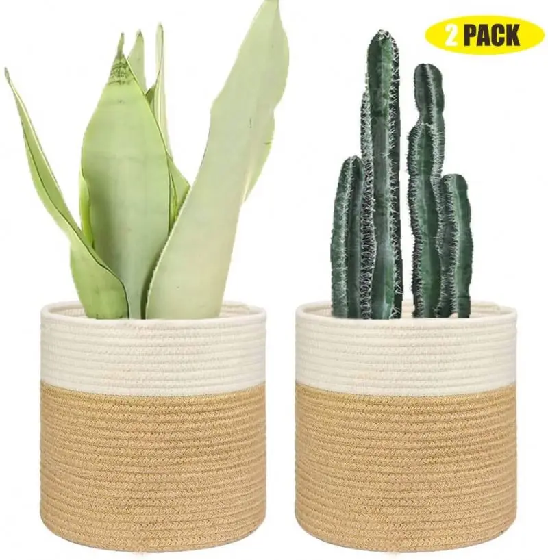 32*28cm  Natural Seagrass and Cotton Rope Basket - Home Decor, Plant Pot Cover Nursery Basket Housewarming Gift