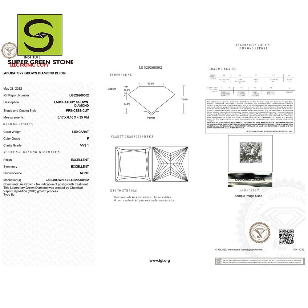 SuperGS SGSD036 Cvd 1 Carat LabGrown Diamond Synthetic Loose Prices Princess Cut Created Lab Grown Diamonds
