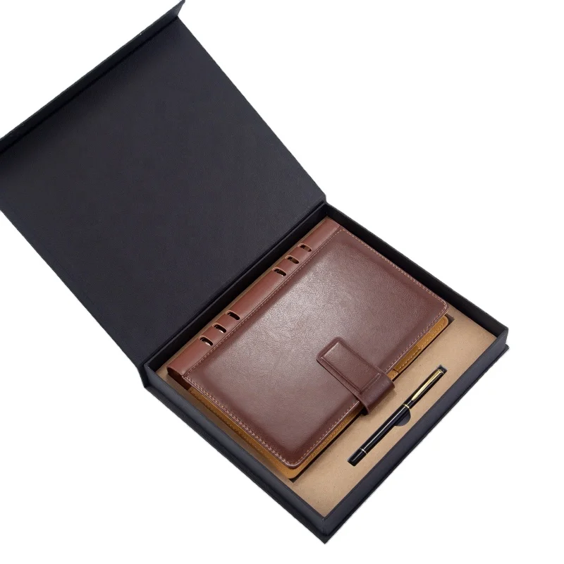 Hardcover Leather Binder Planner Notebook Gift Set,Office Executive Custom Logo Business Ring Binder Set Notebook With Pen