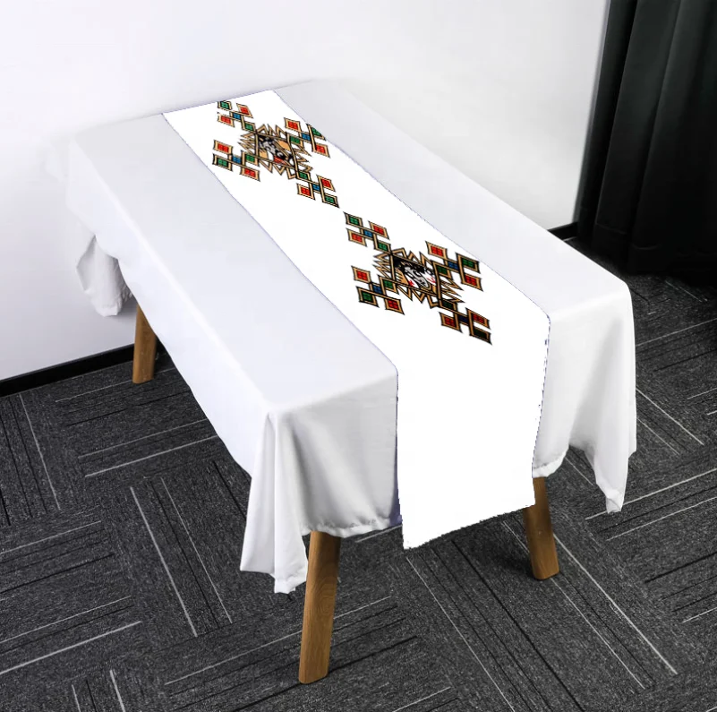 Custom Ethiopian table linen satin home table runner chair ribbon decoration wedding table runner pattern solid type