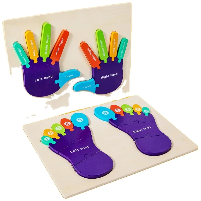 wooden montessori Palm and foot cognition puzzle stacking toys for kids early educational baby puzzle building block bricks toys