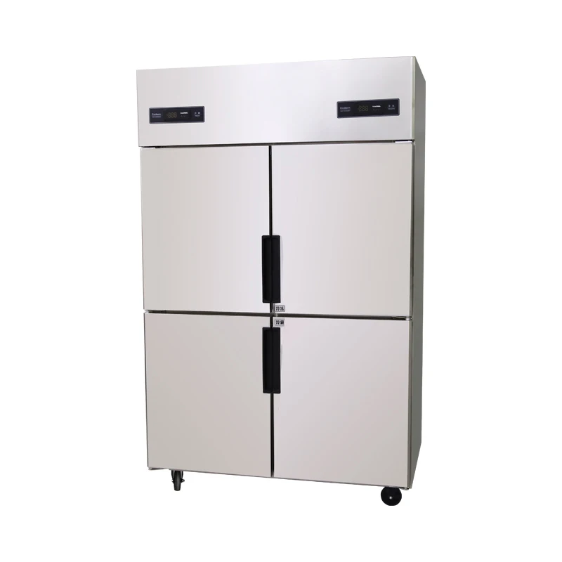 Commercial Four Door Refrigerator Stainless Steel Kitchen Refrigerator Double Temperature Freezer Vertical