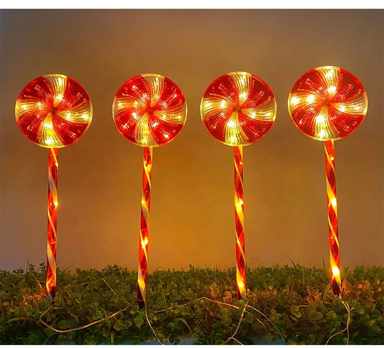New Candy Lollipop Shape Light Pathway Light Outdoor Waterproof LED Christmas Day Decorative Light with Ground Mounted Lamp