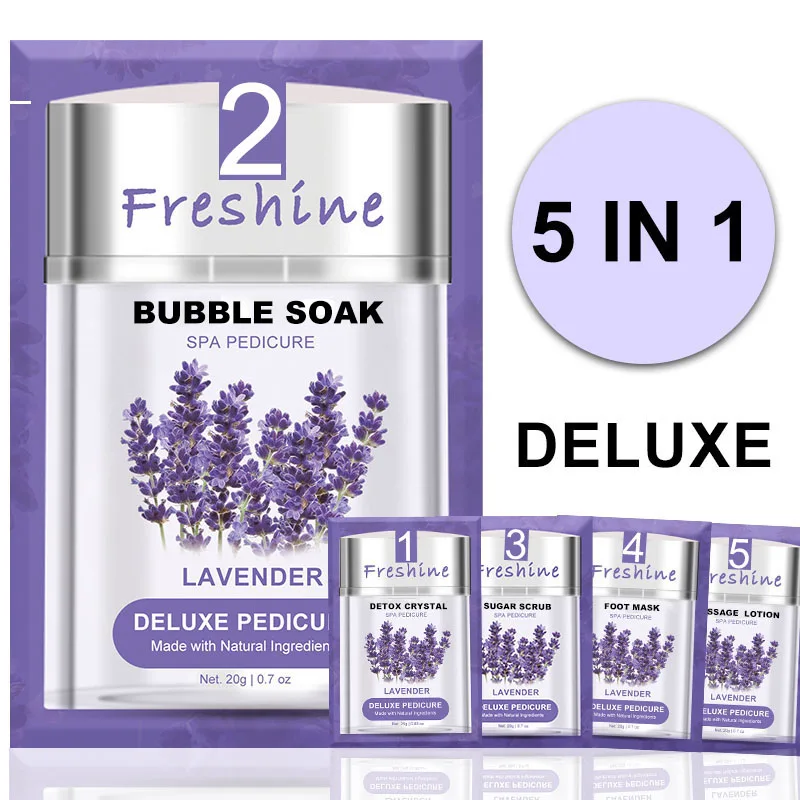 Disposable Pedicure Kit 5 In 1 Detox Volcano Crystals Activator Exfoliating Sugar Scrub Collagen Cream Mask Massage Lotion