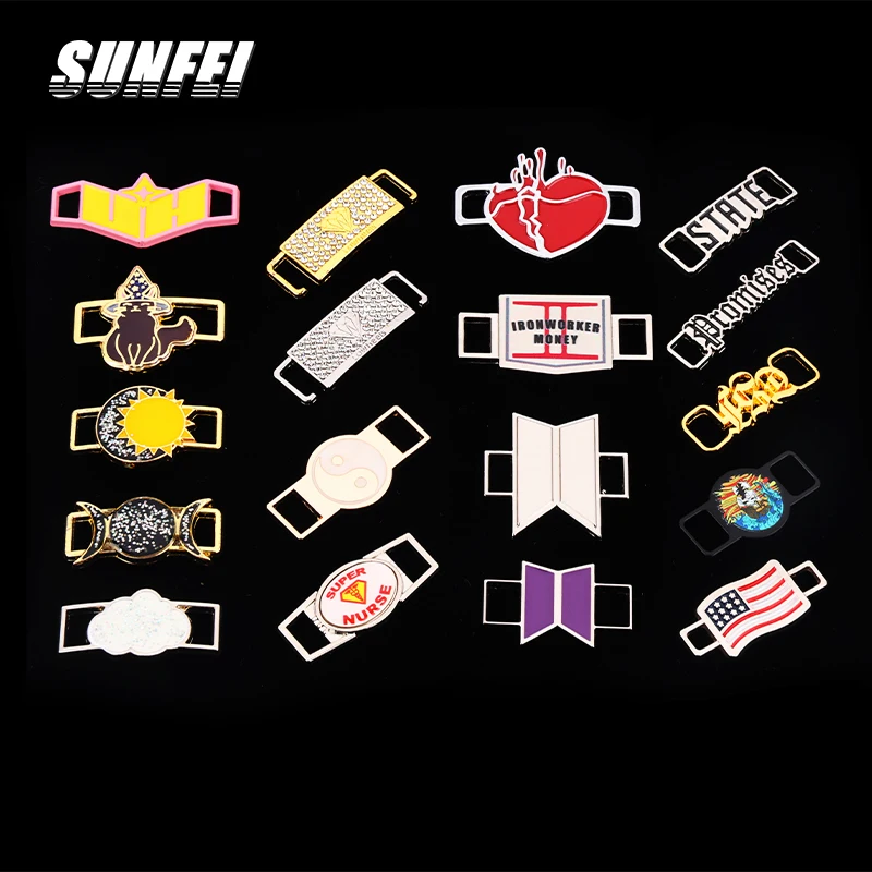 sunfei custom silver Shoe Buckle Removable Shoelace Charms Shoelace Decorative Clip Bling Glitter Bow shoelace buckle Metal Tag