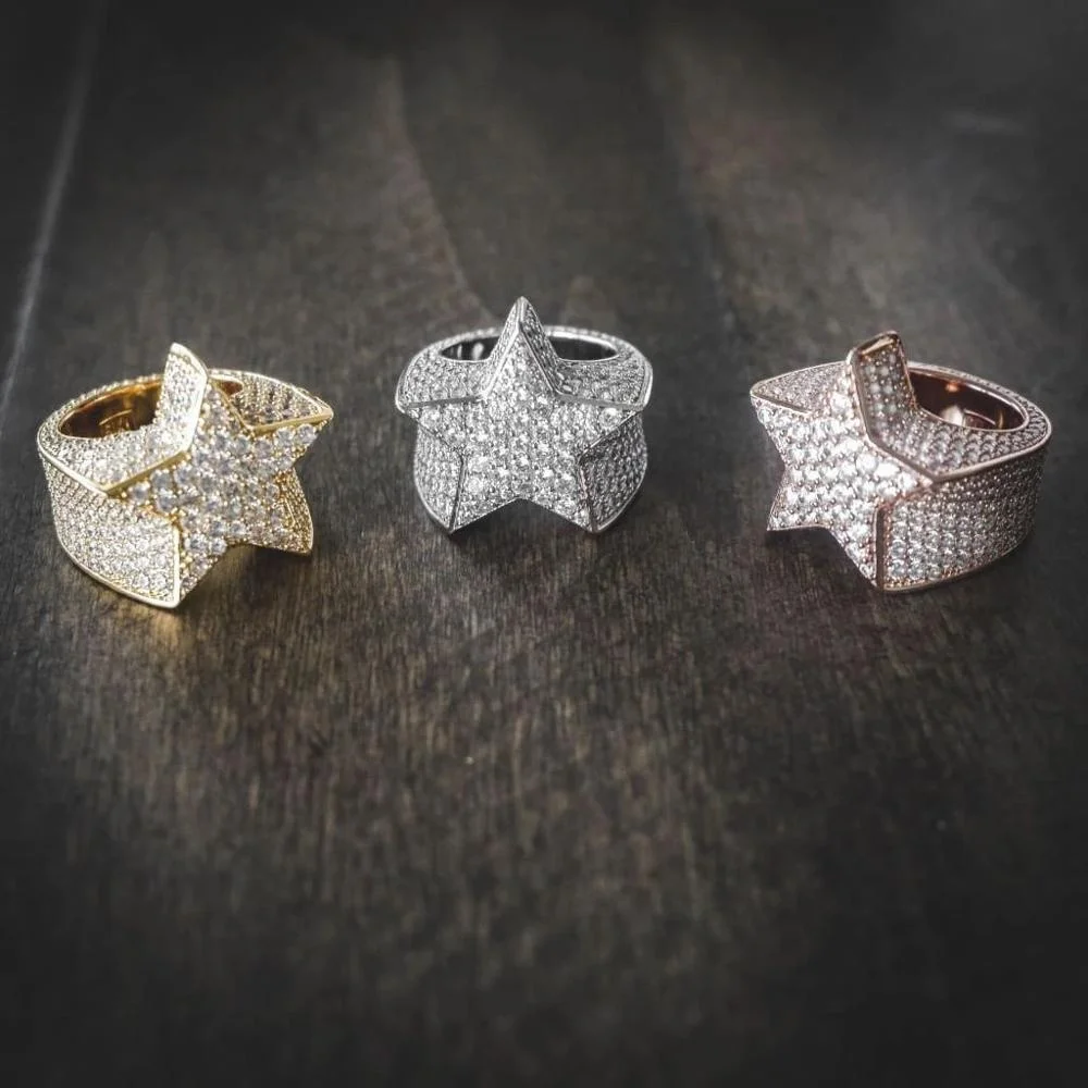 iced out bling full micro pave cz star ring for men