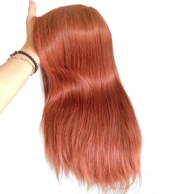 Fine Mono Translate Skin Coating Around Human Virgin Hair Red Orange Color Women Wigs