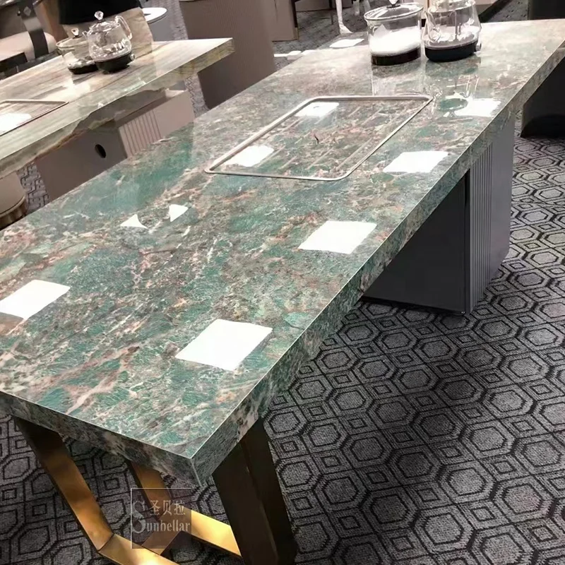 Factory supply luxury modern coffee table marble top gold stainless steel living room Chinese tea table with kung fu tea pot