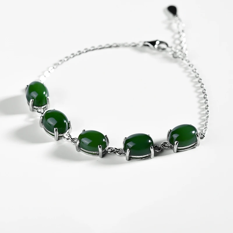 
Wholesale 2019 Natural Russian material jasper bracelet 925 silver inlaid jade zircon bracelet fashion ladies fashion jewelry 
