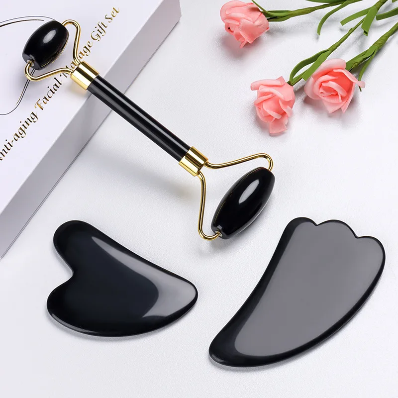 2021 jade roller and rose quartz gua sha handheld natural rose quartz crystal face massage real jade