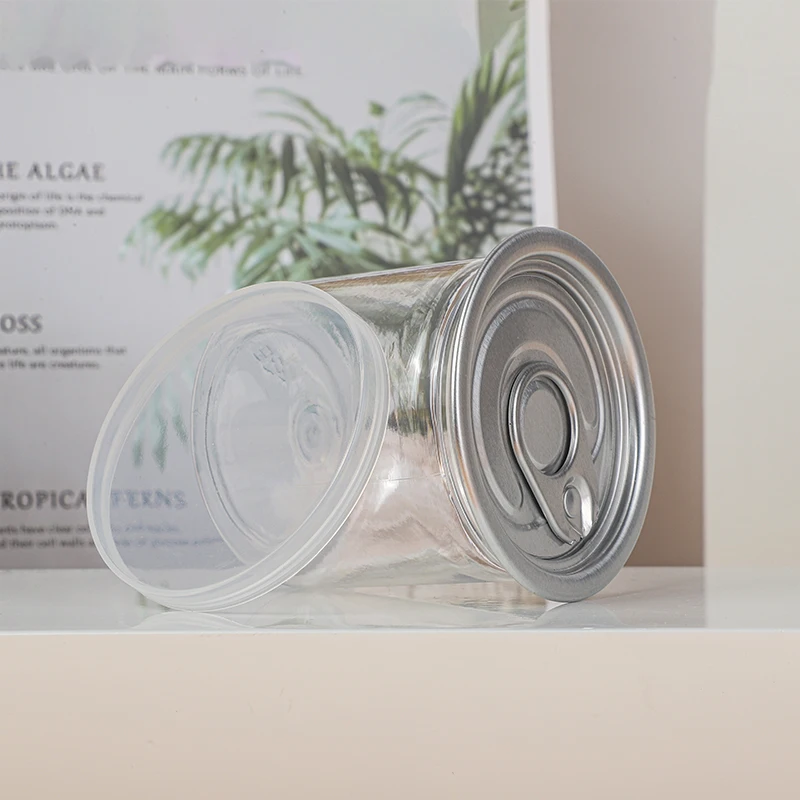 Wholesale  Pop Top Cans Transparent Plastic Empty Jars End Packaging Tuna Pet Cans For Food Canning With Pull Ring Lid