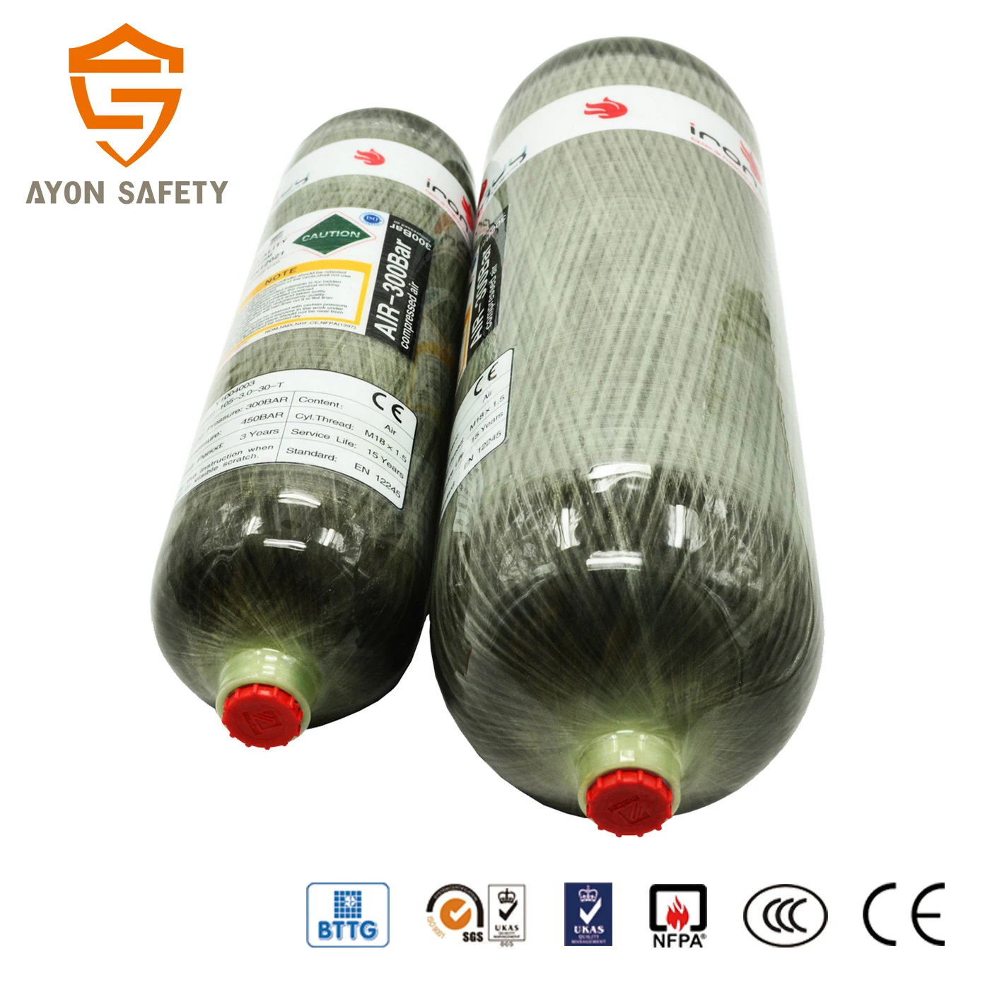 Carbon Fiber Cylinder Composite Material Tank SCUBA TANK CE Hot Sale High Pressure 300bar 6.8L Shanghai Oxygen 30M Pa EN STD