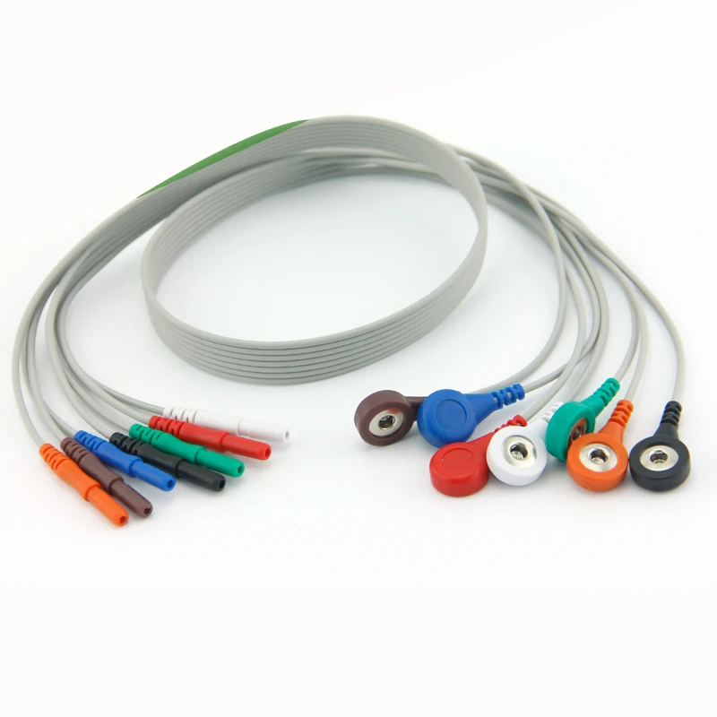 Din1.5 style 7 lead Holter ECG cable with AHA/IEC clip/snap leadwires