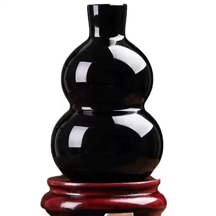 Wholesale Natural crystal glass bottle gourd Black Obsidian Gourd Hand Carved calabash Crystal Gourd For Feng Shui Accessories