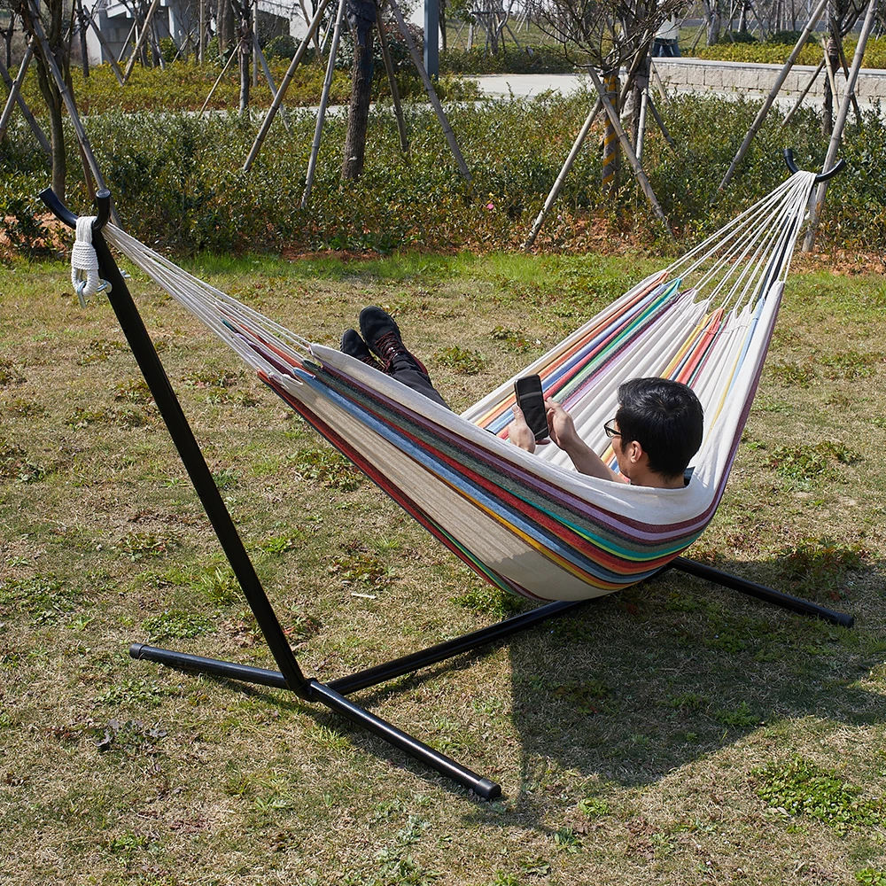 Hammock With Stand Double Cotton Hammock And Heavy Duty Steel Stand Including Portable Carrying Case