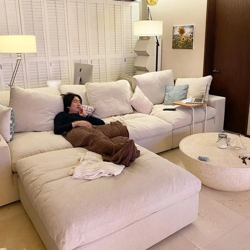 cream white L shape cloud small sectional sitting furniture set luxury modern sofa living room