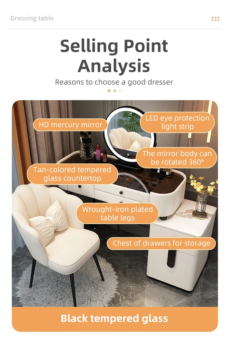 Beauty Store LED light luxury Nordic Bedroom Makeup Table Modern Simple Multi-functional Princess Dressing Vanity Table