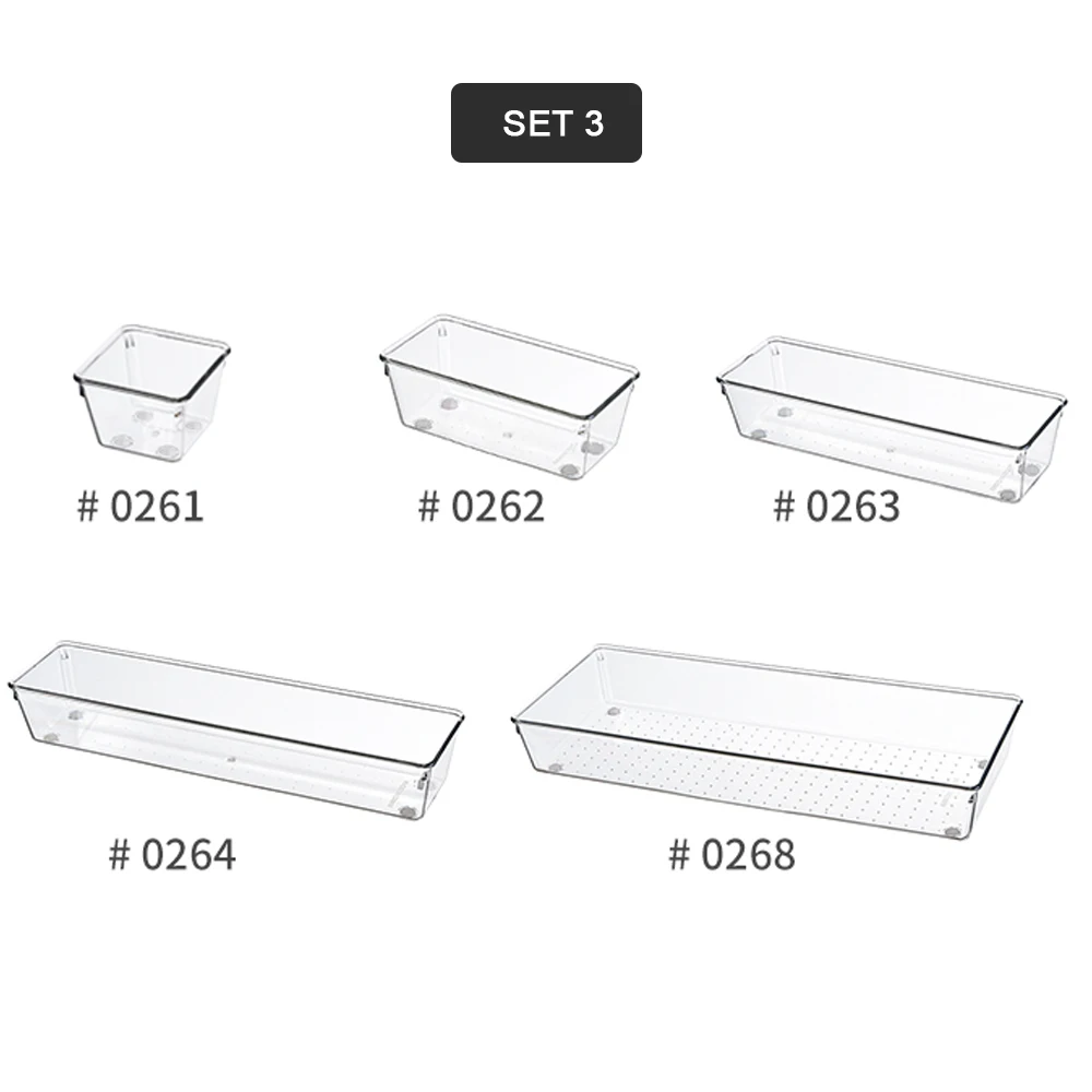Multifunction 5 Piece Plastic Drawer Organizer with Non-Slip Silicone Pads